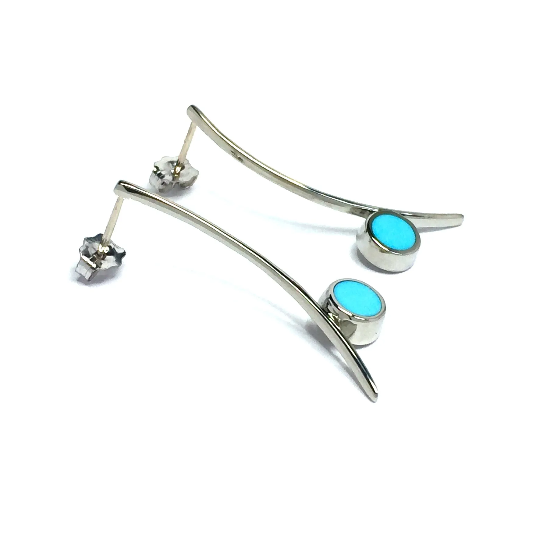 Natural Sleeping Beauty Turquoise Earrings Curved Bar Round Inlaid