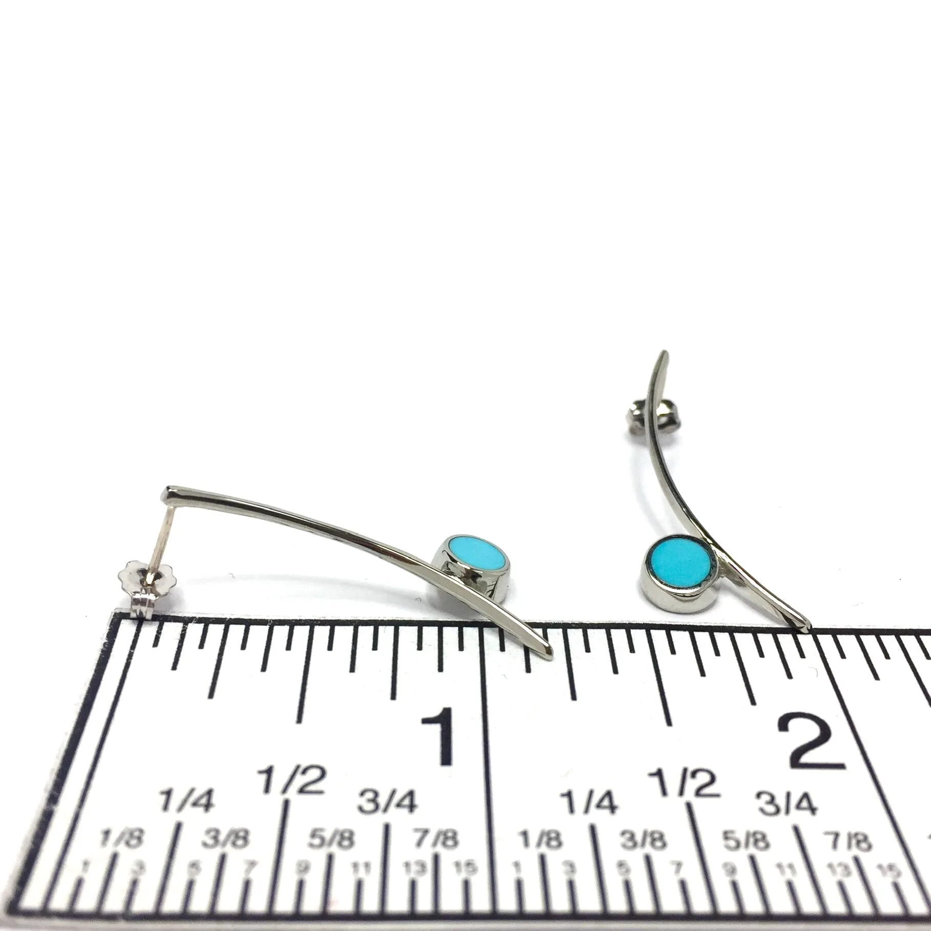 Natural Sleeping Beauty Turquoise Earrings Curved Bar Round Inlaid