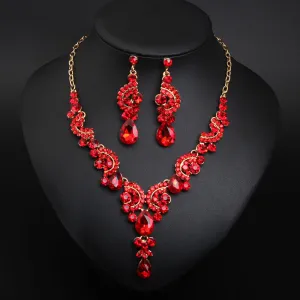 New Style European and American Light Luxury Crystal Simple Gemstone Necklace Earrings Set Dress Bride Female