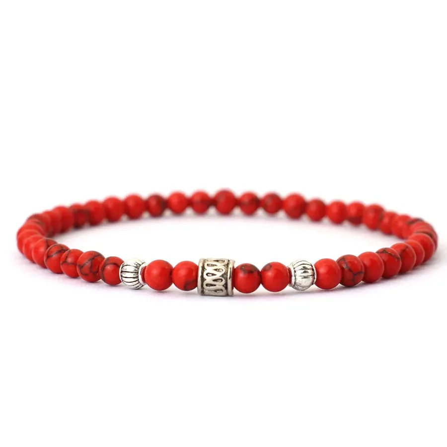 Noter New 4mm Bracelet For Men Viking Rice Beads Braclet Natural Lava Tiger Eyes Red Howlite Stone Braslet Leisure Accessories