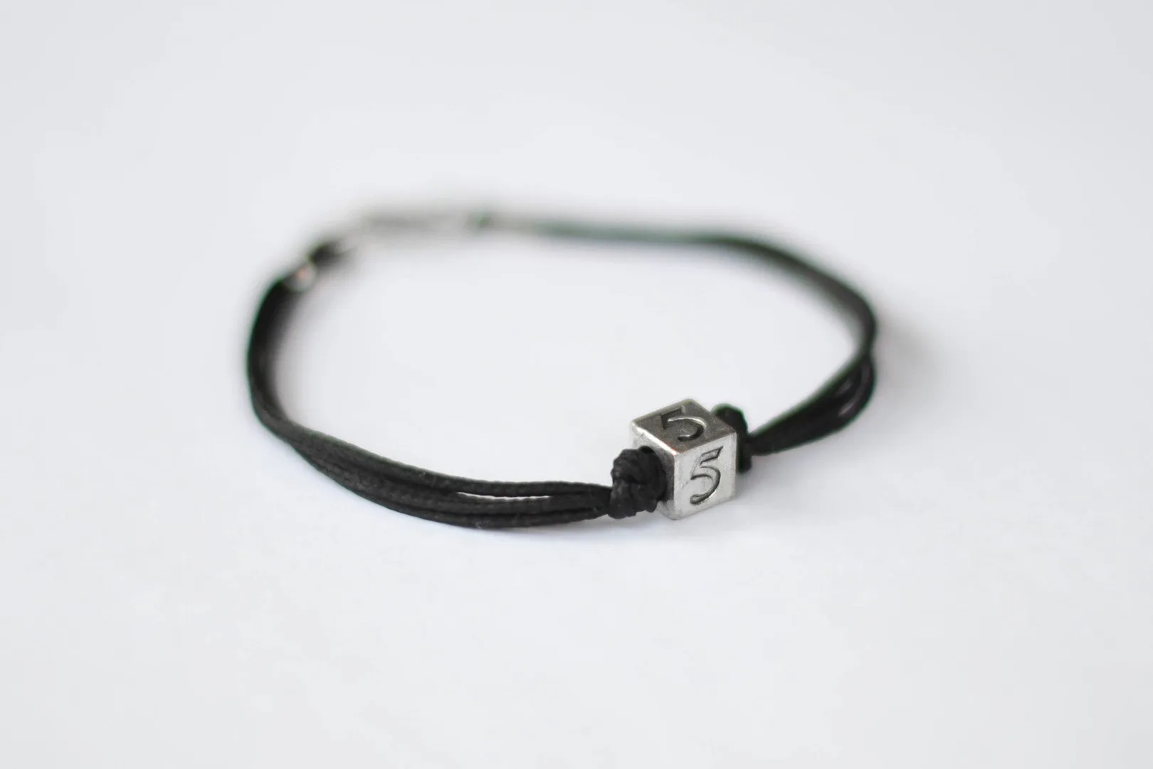 Number bracelet for men, black cord, personalised jewelry