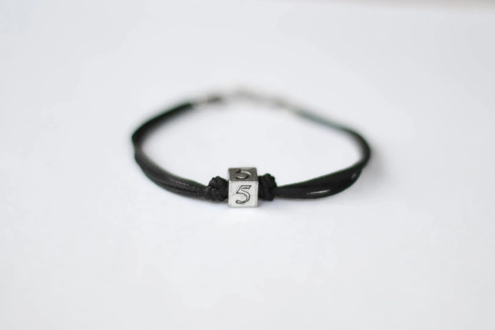 Number bracelet for men, black cord, personalised jewelry