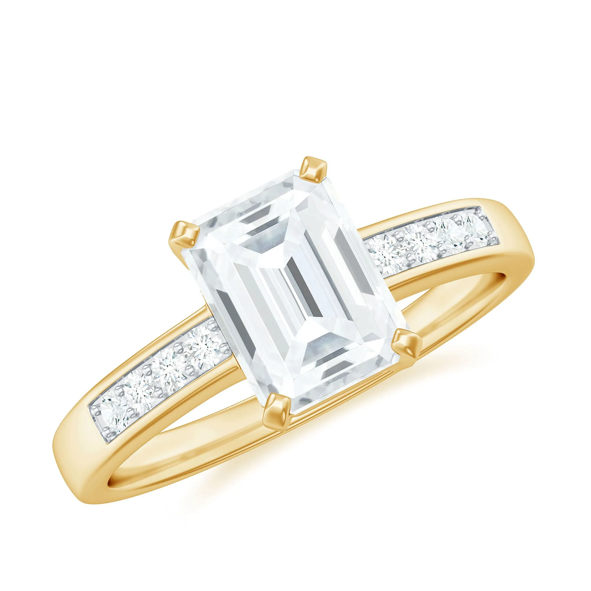 Octagon Cut Cubic Zirconia Solitaire Engagement Ring in Gold