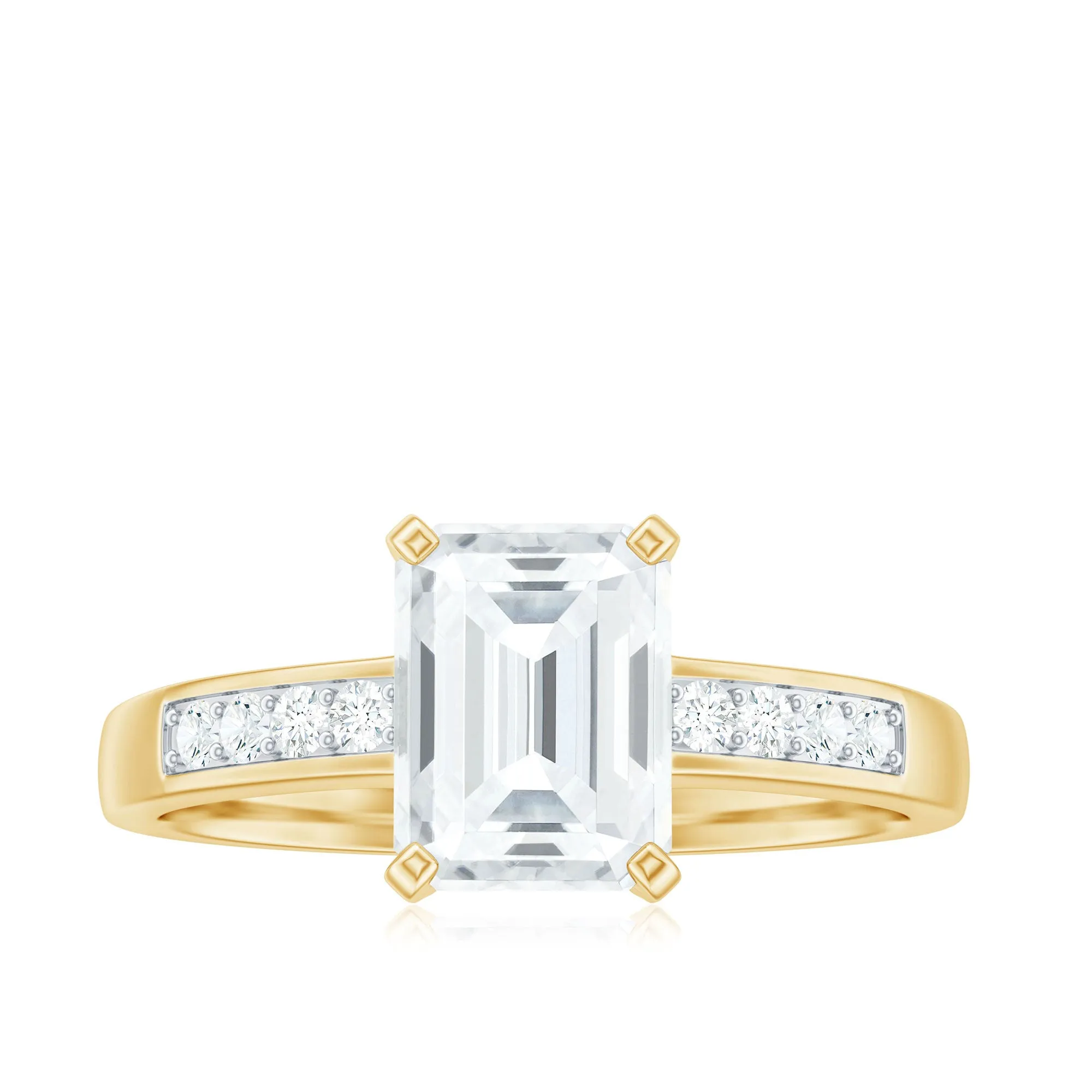 Octagon Cut Cubic Zirconia Solitaire Engagement Ring in Gold