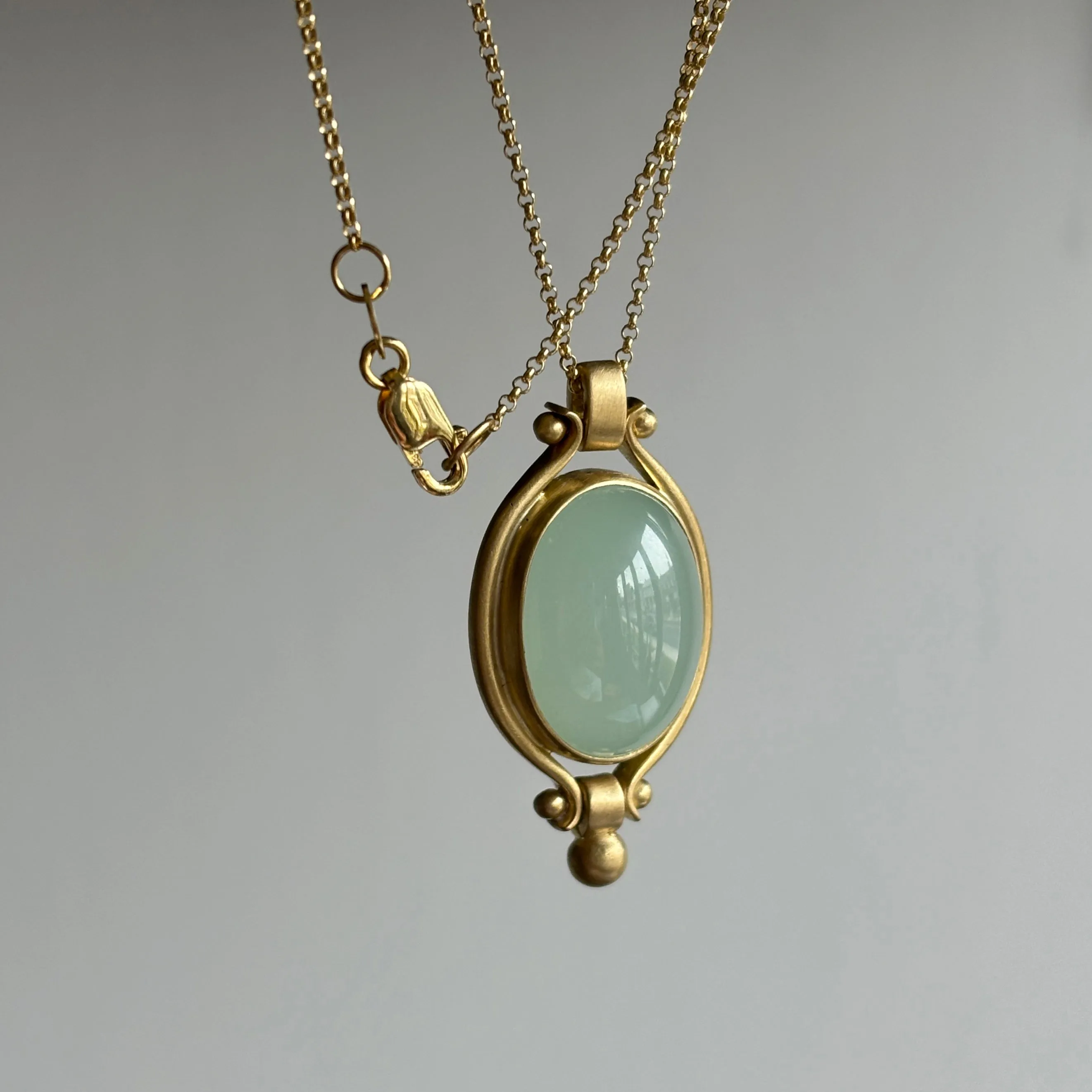 Oval Milky Aquamarine Lyre Pendant