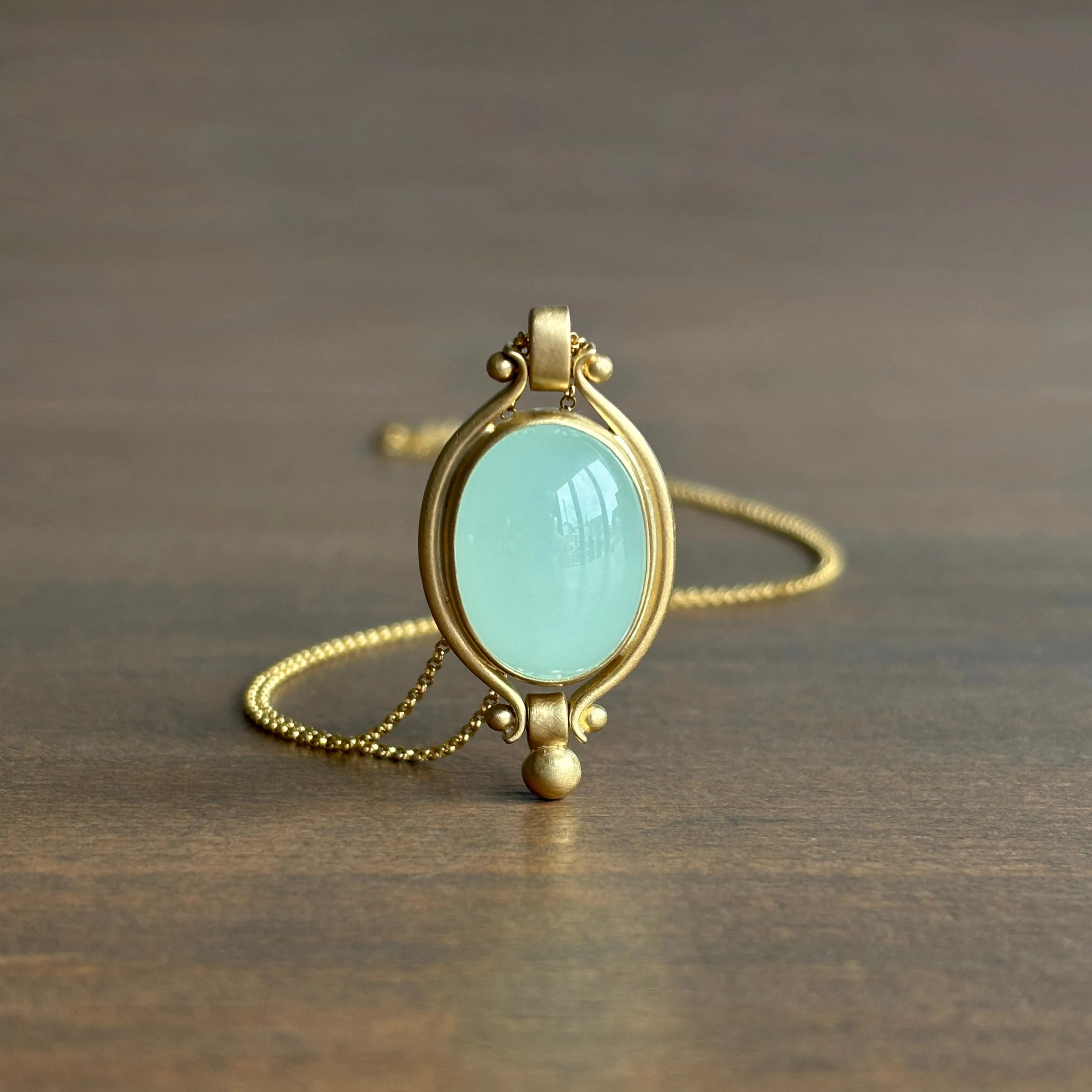 Oval Milky Aquamarine Lyre Pendant