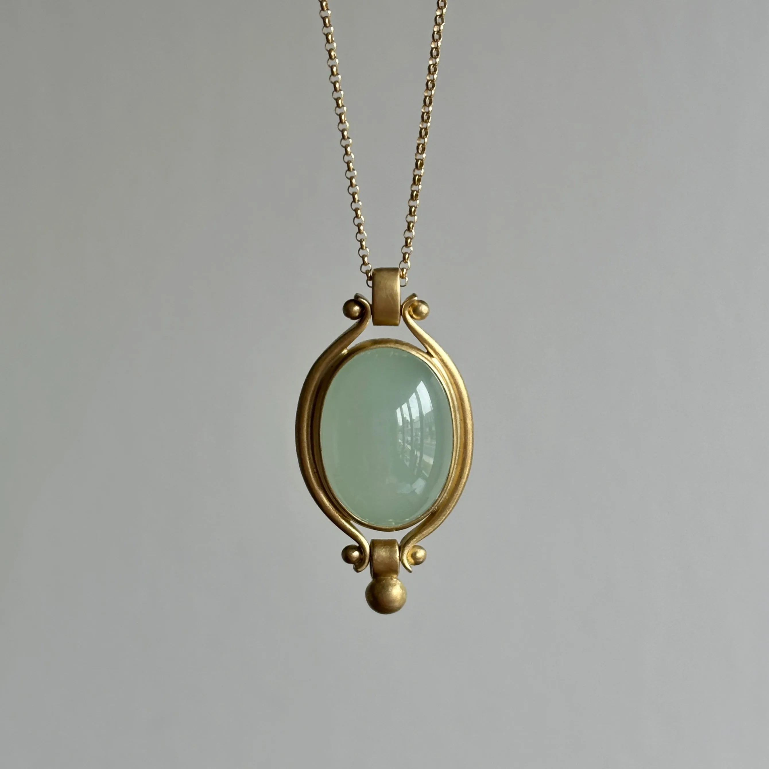 Oval Milky Aquamarine Lyre Pendant