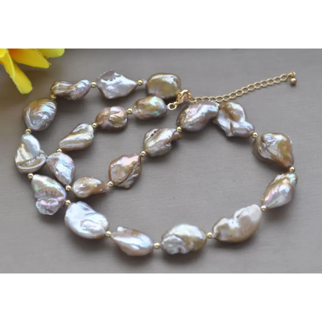 Peacock-Lavender Baroque Pearl Necklace - Timeless Beauty & Elegance