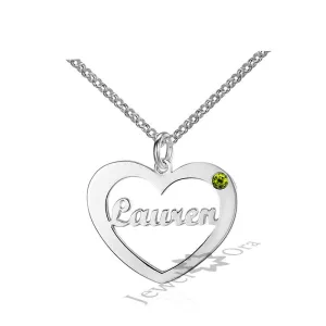 Personalized 925 Sterling Silver Heart Necklace Custom Birthstone And Name Pendant For Christmas Gift