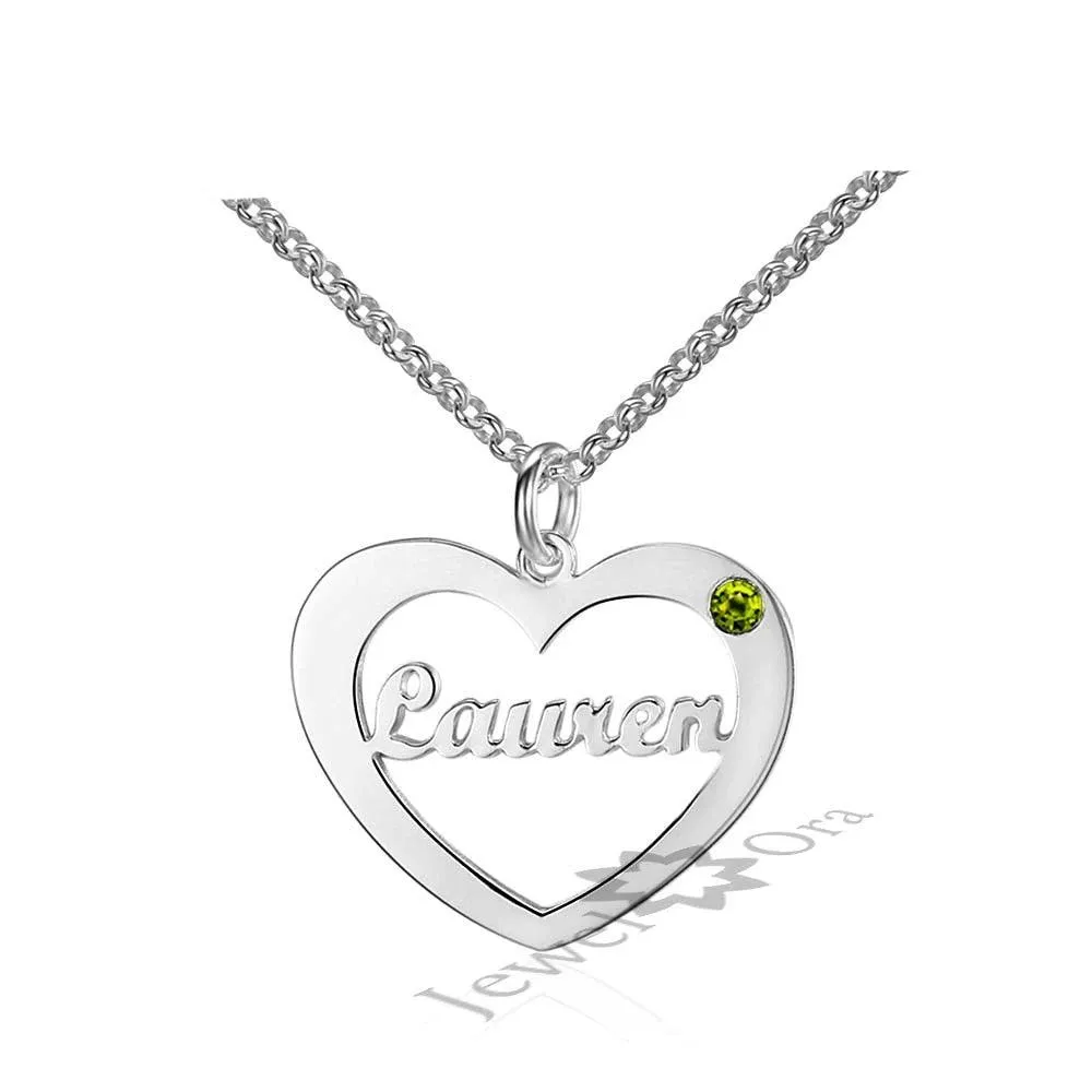 Personalized 925 Sterling Silver Heart Necklace Custom Birthstone And Name Pendant For Christmas Gift