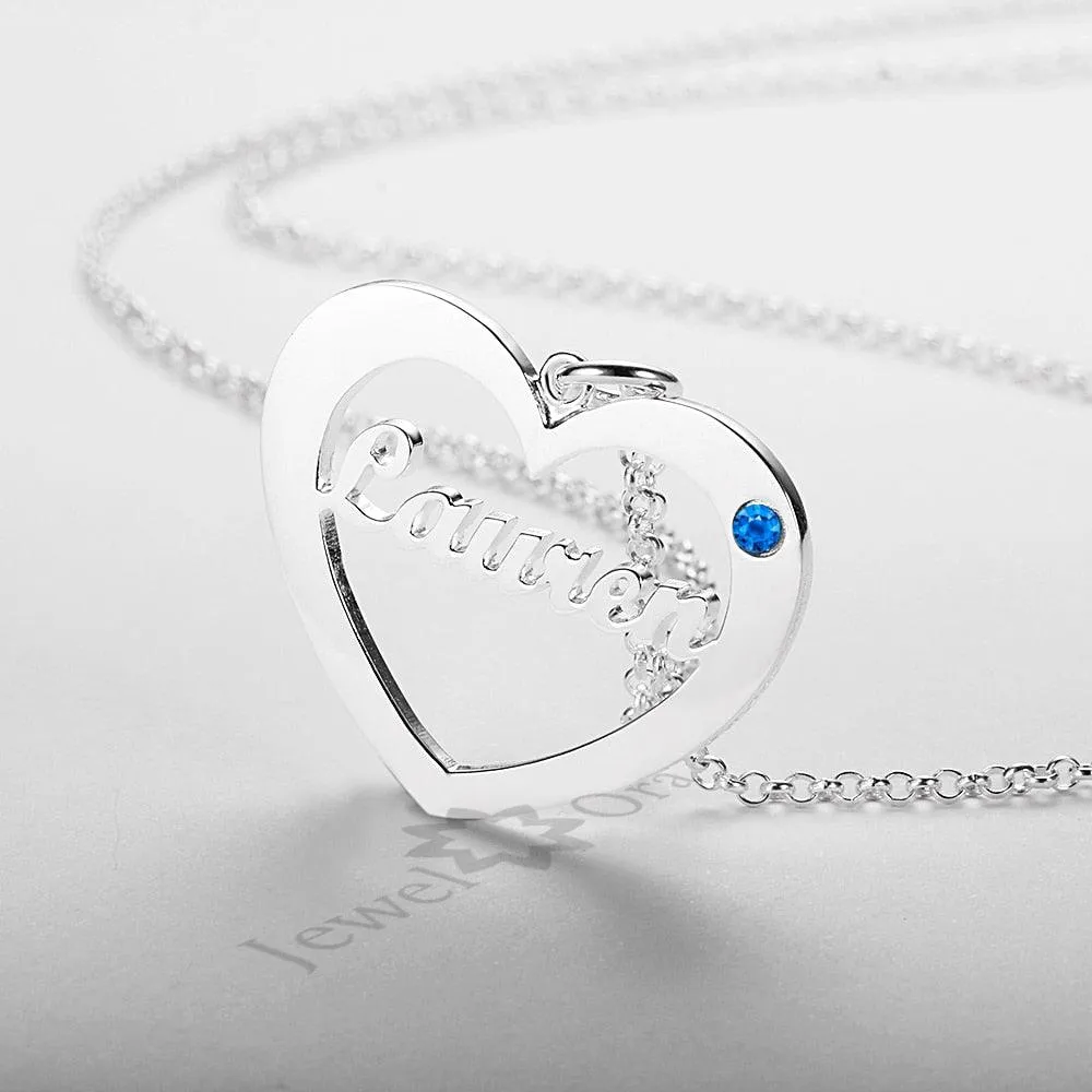 Personalized 925 Sterling Silver Heart Necklace Custom Birthstone And Name Pendant For Christmas Gift