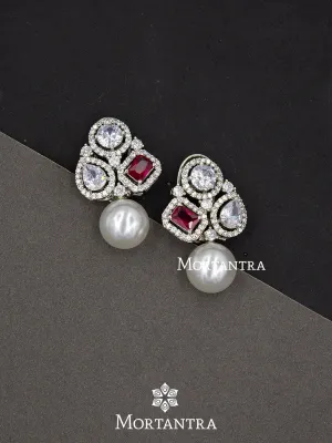 Pink Color Silver Plated Faux Diamond Earrings - CZEAR391P