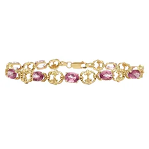 Pink Oval Zirconia Filigree Bracelet (14K)