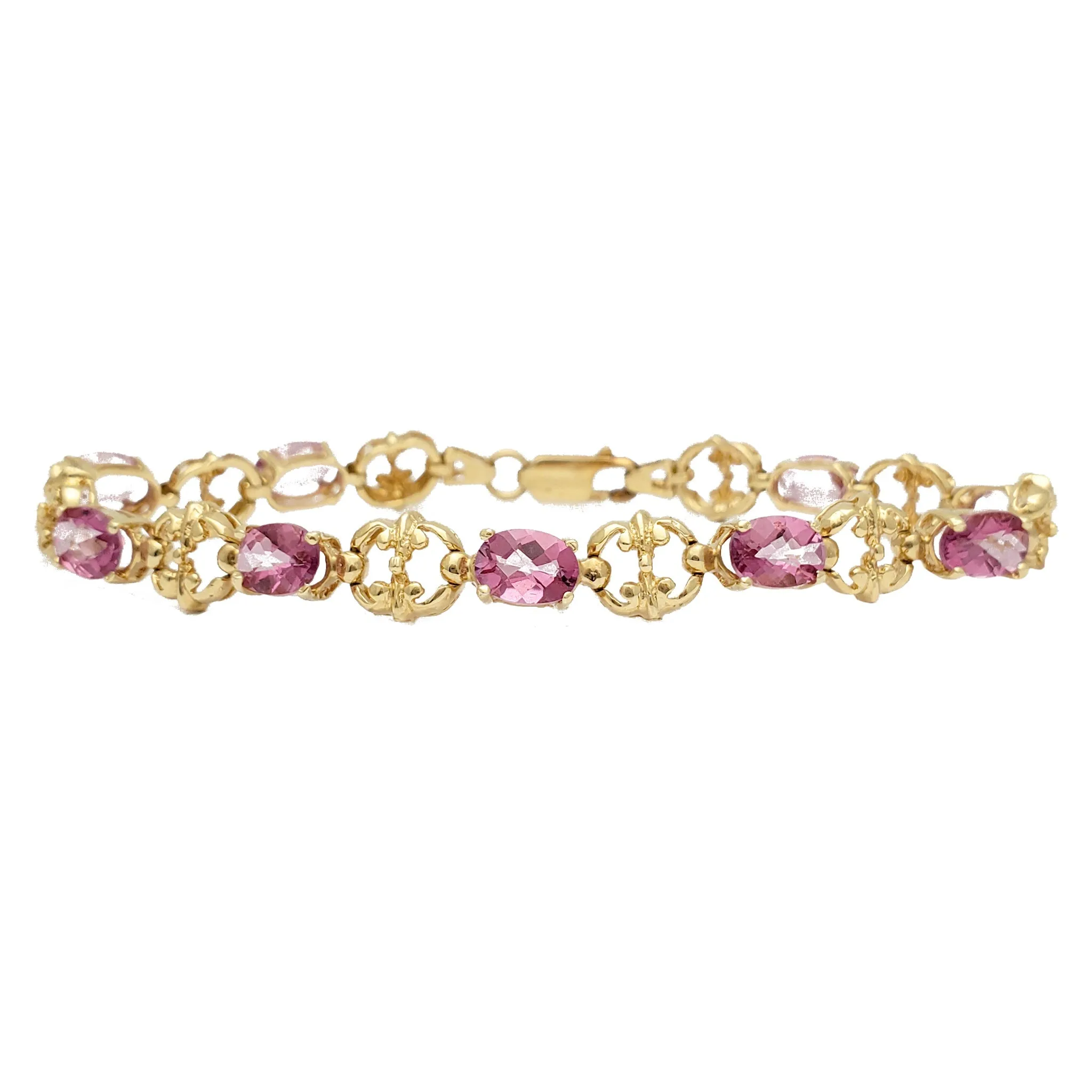 Pink Oval Zirconia Filigree Bracelet (14K)