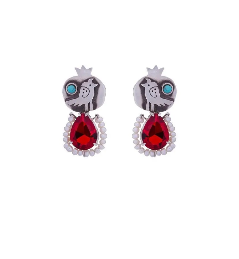 Pomegranate & Bird Earrings