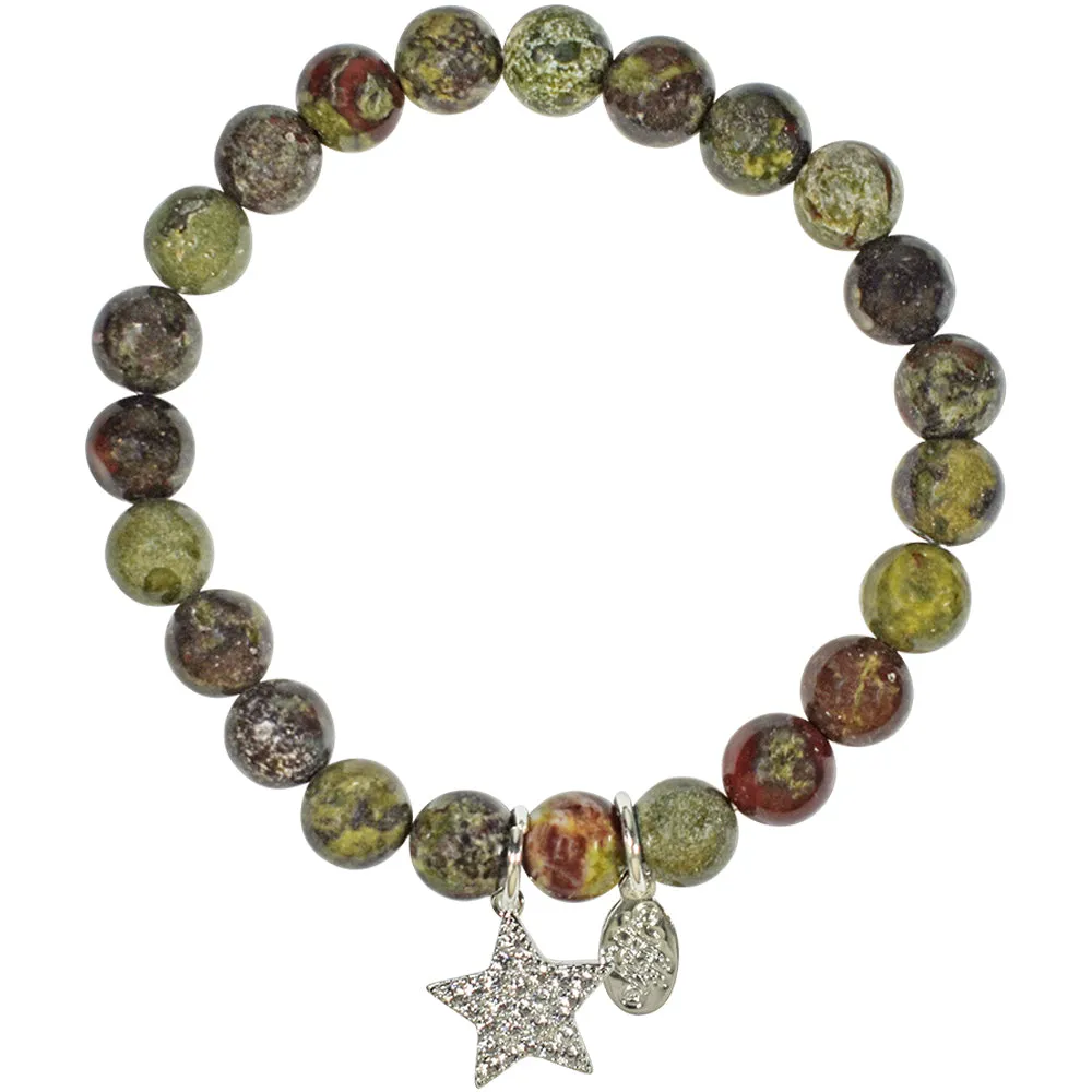 Precious Jasper Dragon Blood CZ Starlight 8mm Stretch Bracelet (Sterling Silvertone)