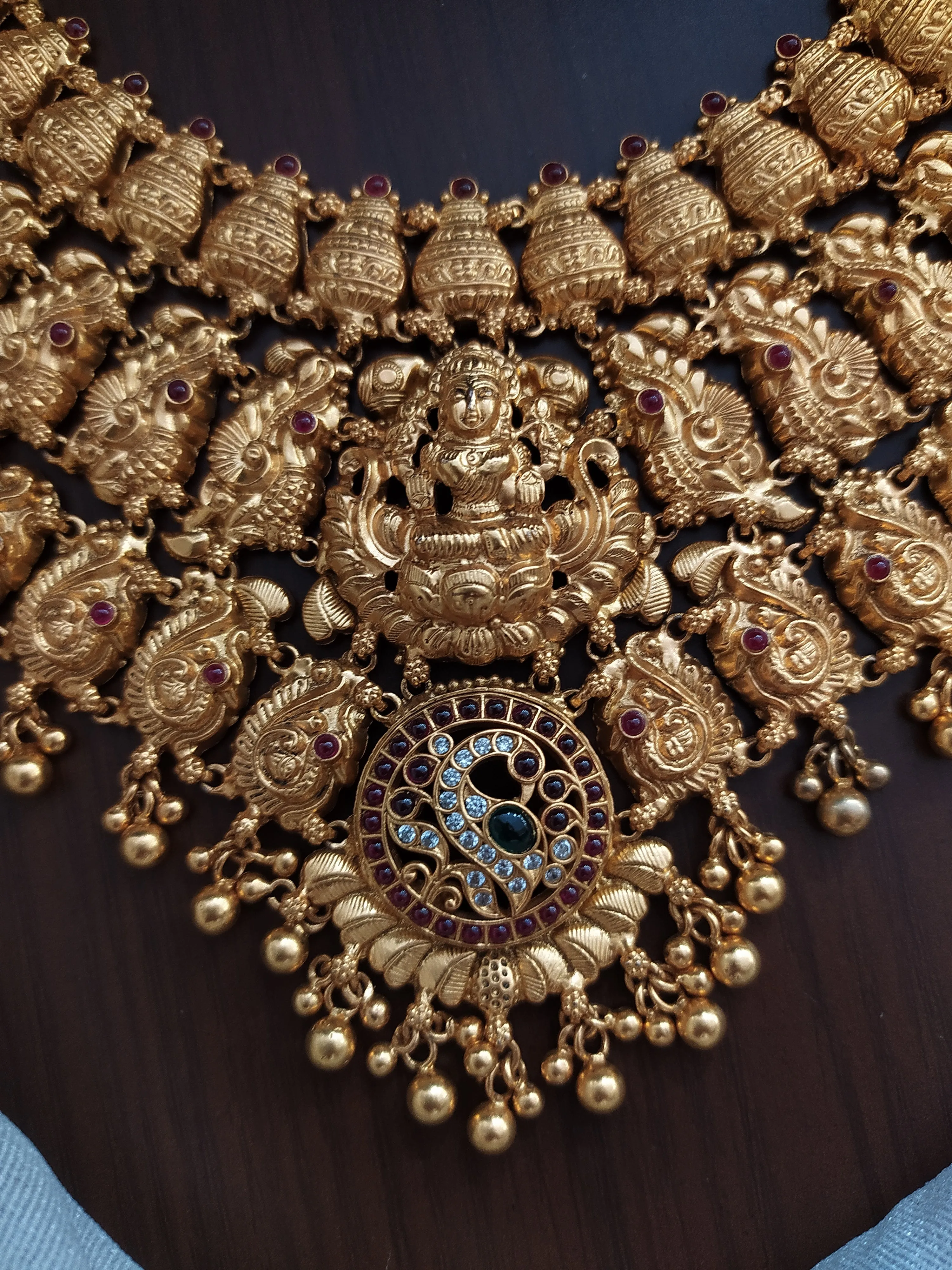 Pure 92.5 Silver Antique Necklace Set with Peacock and Lakshmi Motifs