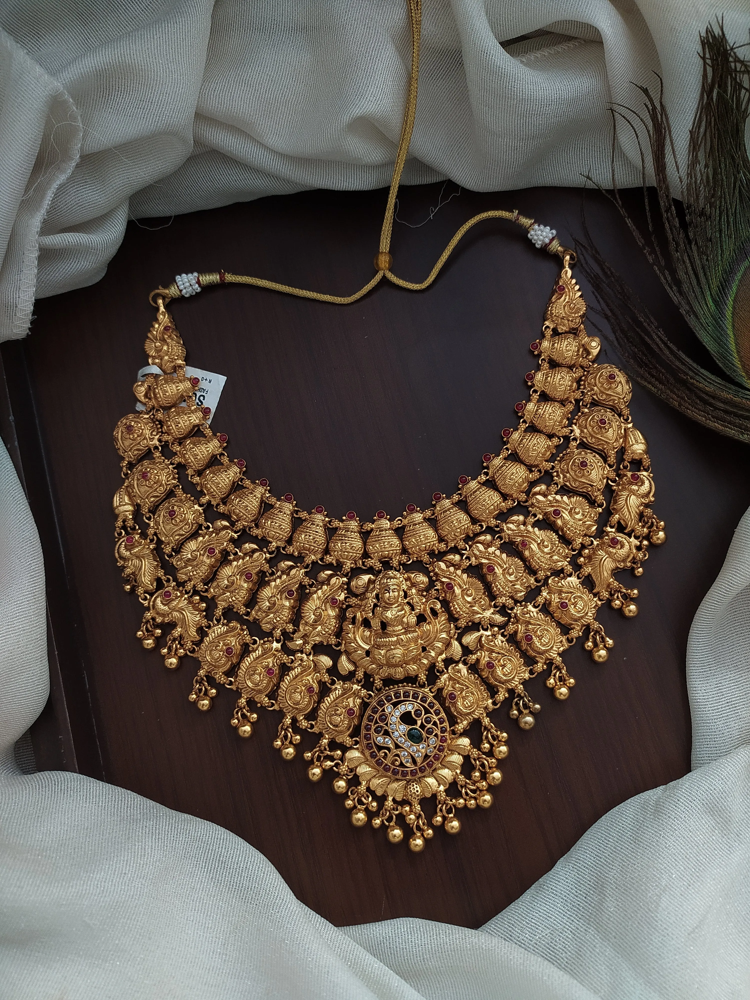 Pure 92.5 Silver Antique Necklace Set with Peacock and Lakshmi Motifs