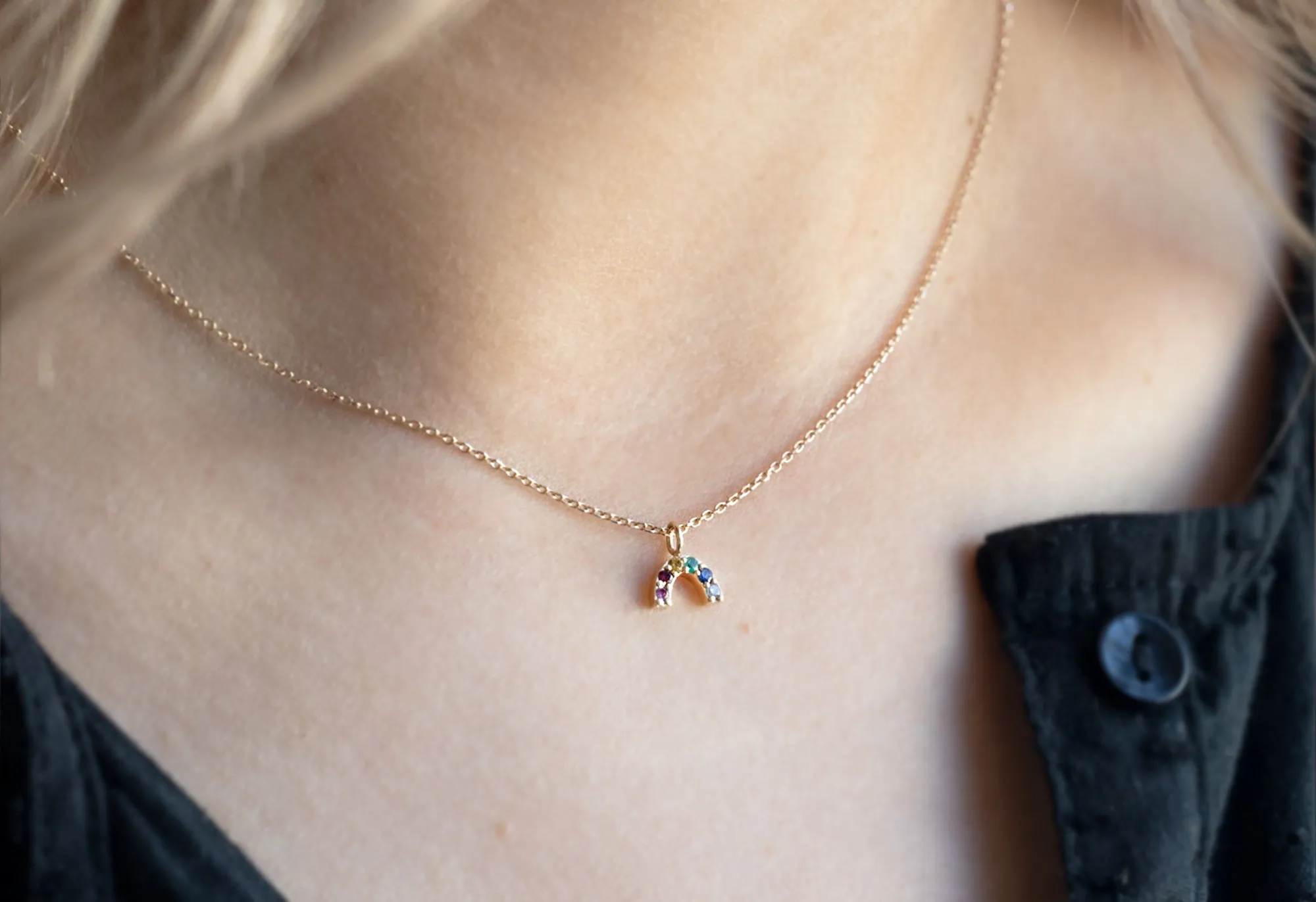 Rainbow Sapphire Charm Necklace