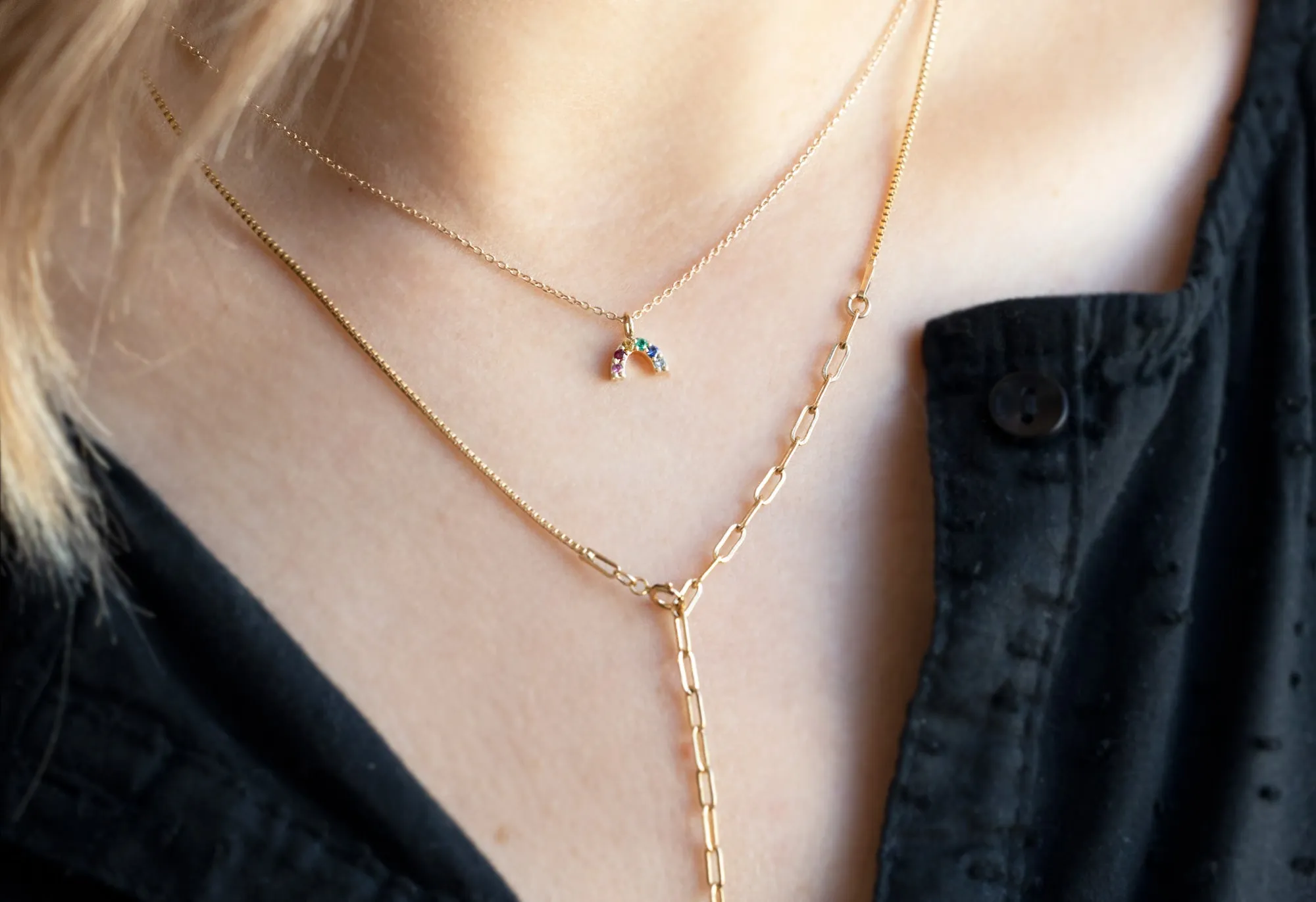 Rainbow Sapphire Charm Necklace