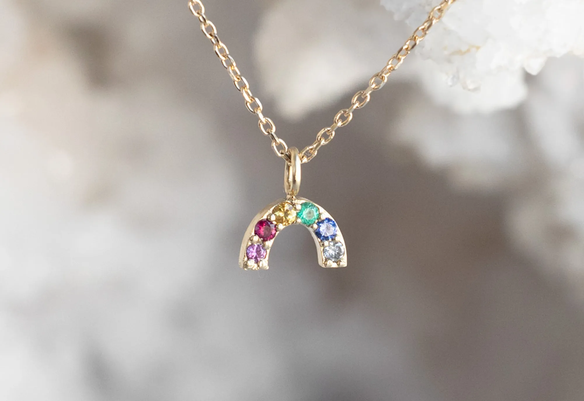 Rainbow Sapphire Charm Necklace