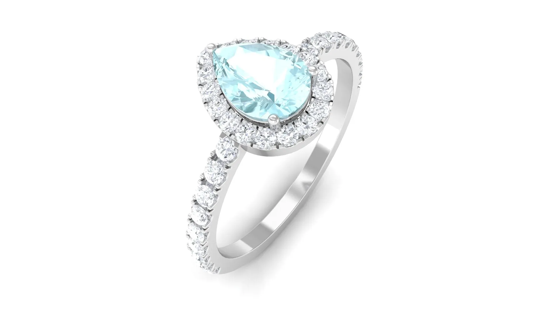 Real Sky Blue Topaz Teardrop Ring with Diamond Halo