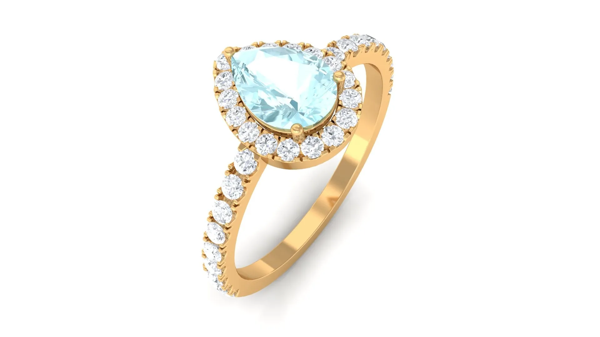 Real Sky Blue Topaz Teardrop Ring with Diamond Halo