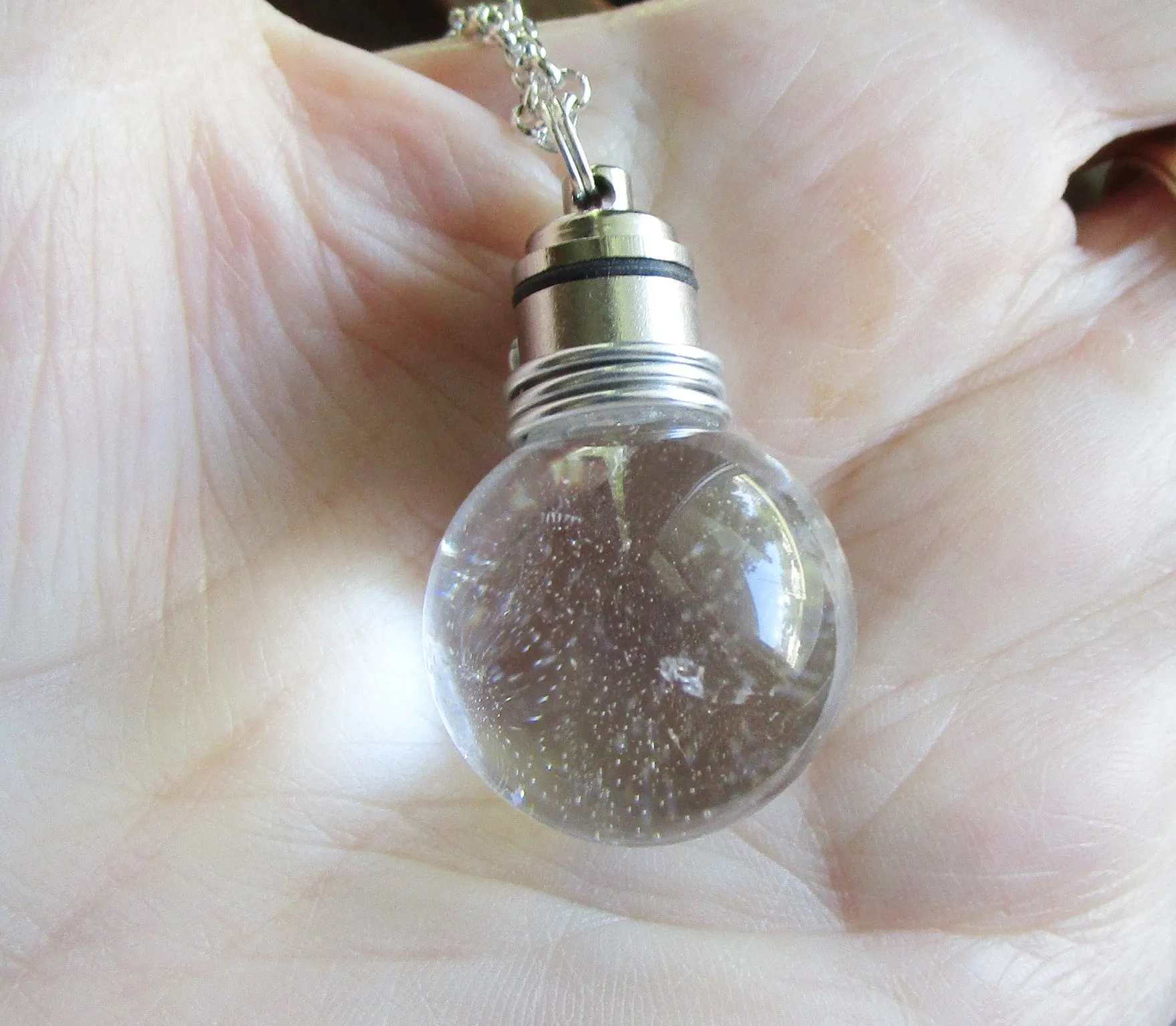 Red LED Light Up Quartz Crystal Ball Fire Elemental Pendant