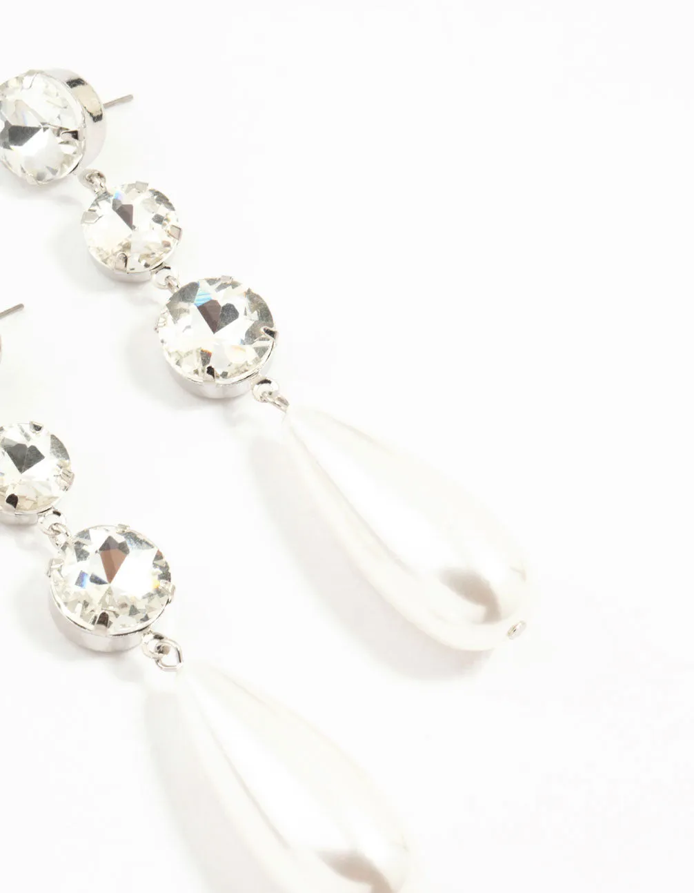 Rhodium Diamantes & Pearl Drop Earrings