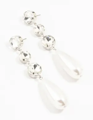 Rhodium Diamantes & Pearl Drop Earrings