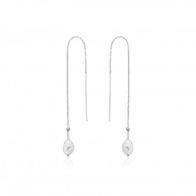 Rhodium Pearl Threader Earrings E019-01H