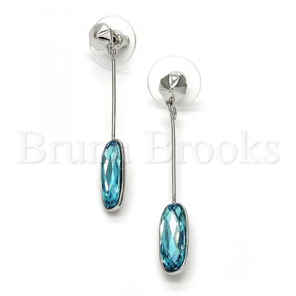 Rhodium Plated 02.26.0152 Long Earring, with Blue Zircon Swarovski Crystals, Polished Finish, Rhodium Tone