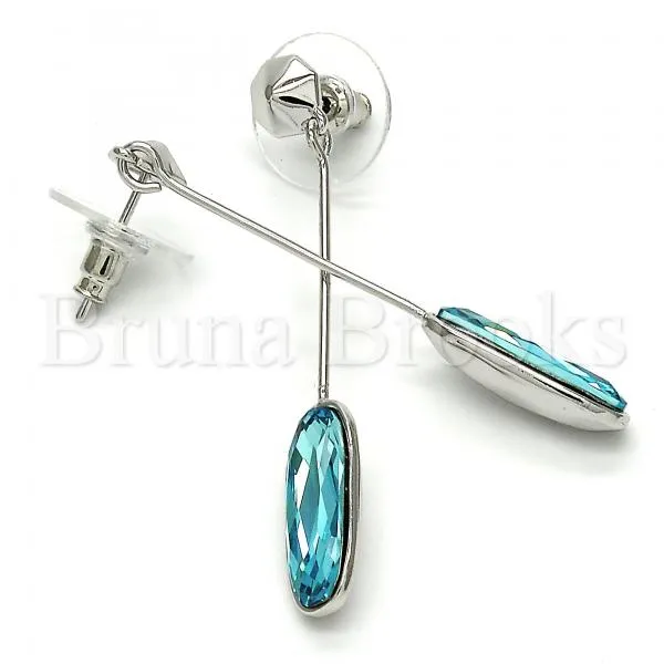 Rhodium Plated 02.26.0152 Long Earring, with Blue Zircon Swarovski Crystals, Polished Finish, Rhodium Tone