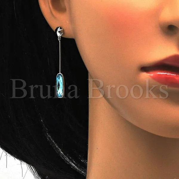 Rhodium Plated 02.26.0152 Long Earring, with Blue Zircon Swarovski Crystals, Polished Finish, Rhodium Tone