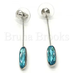 Rhodium Plated 02.26.0152 Long Earring, with Blue Zircon Swarovski Crystals, Polished Finish, Rhodium Tone