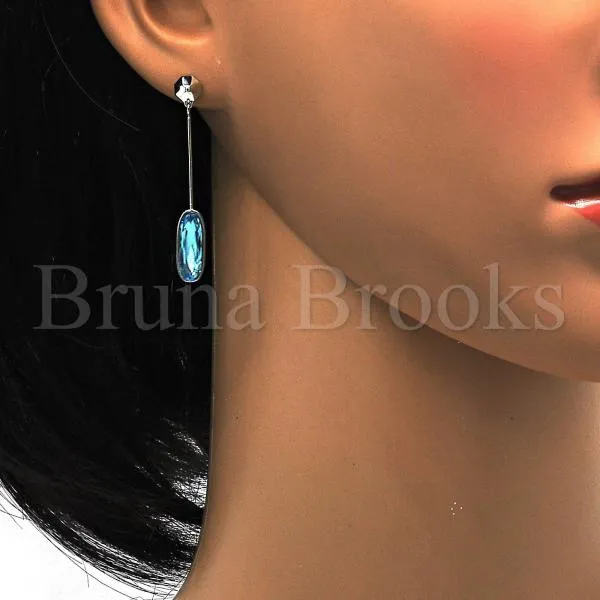 Rhodium Plated 02.26.0152 Long Earring, with Blue Zircon Swarovski Crystals, Polished Finish, Rhodium Tone