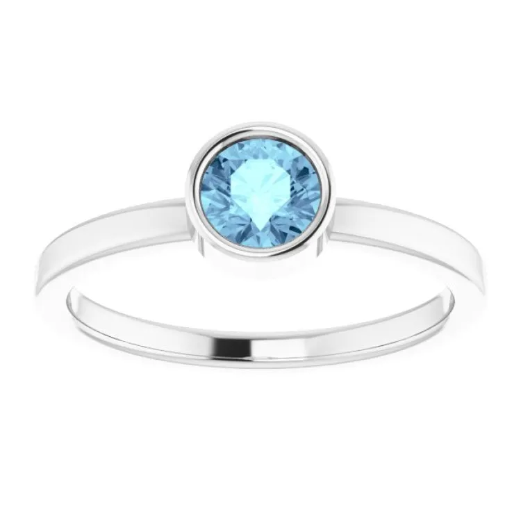 Rhodium-Plated Sterling Silver 5 mm Imitation Aquamarine Ring