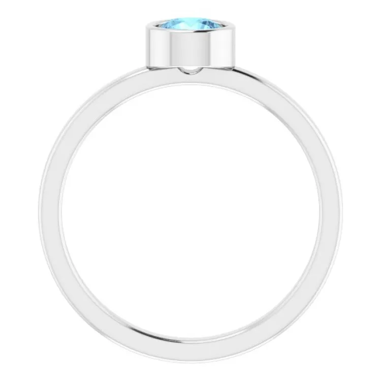 Rhodium-Plated Sterling Silver 5 mm Imitation Aquamarine Ring