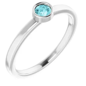 Rhodium-Plated Sterling Silver 5 mm Imitation Blue Zircon Ring