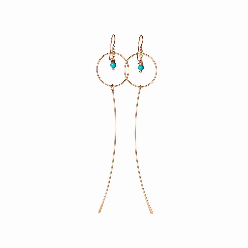 Rose Gold Moon Dangle Earrings with Turquoise