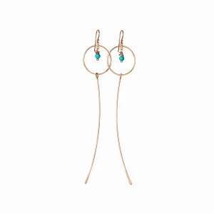 Rose Gold Moon Dangle Earrings with Turquoise