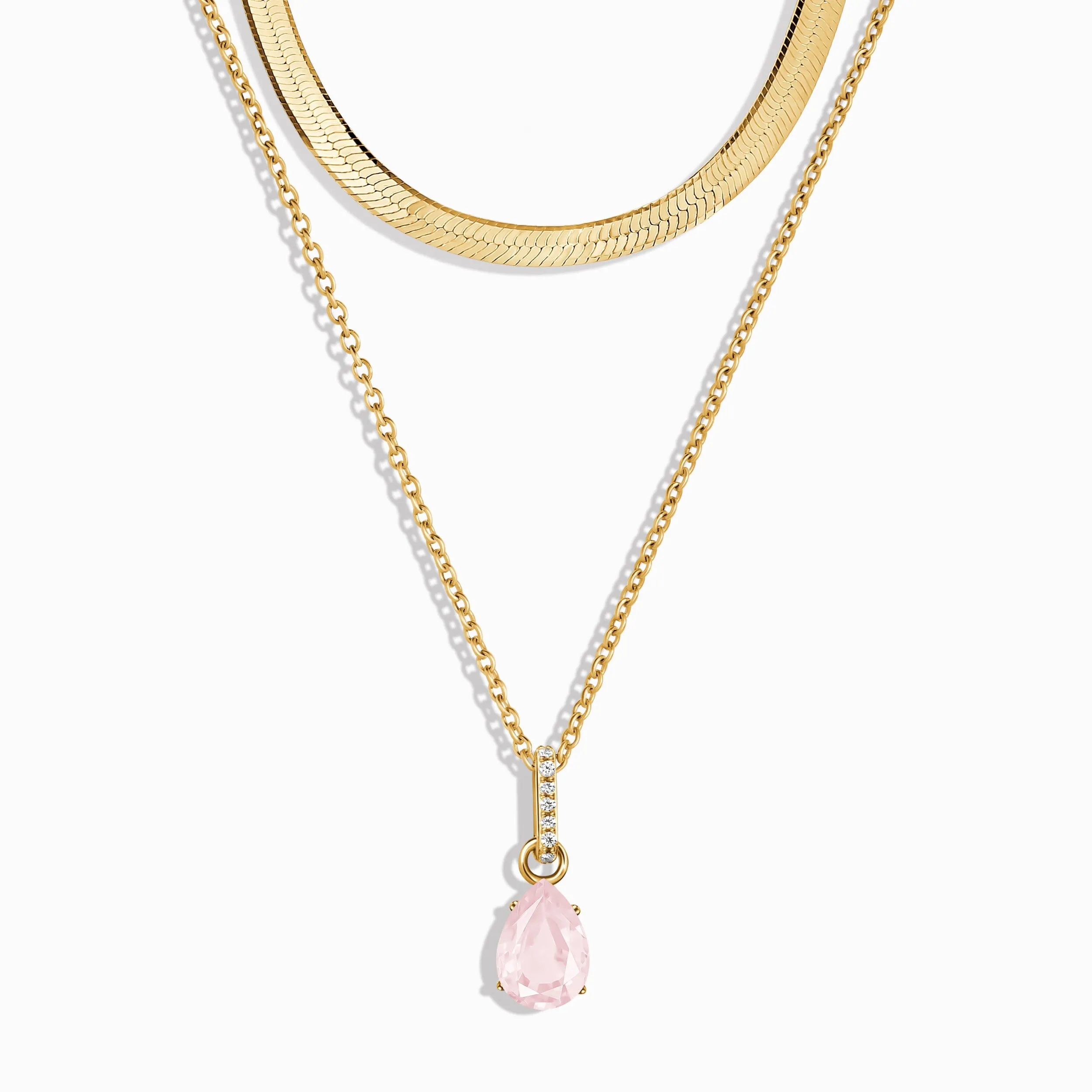 Rose Quartz Birthstone Sway Necklace & Herringbone Chain