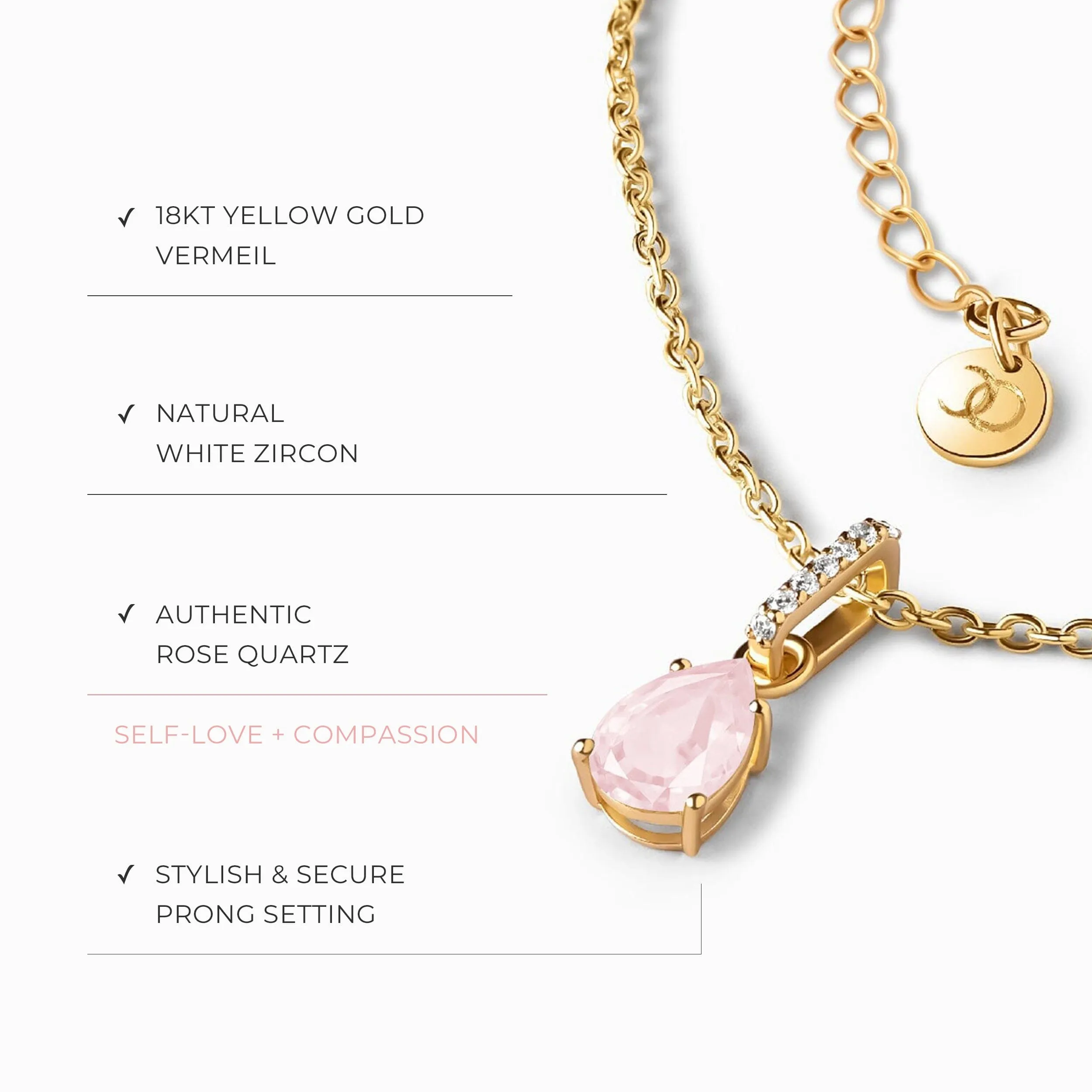 Rose Quartz Birthstone Sway Necklace & Herringbone Chain