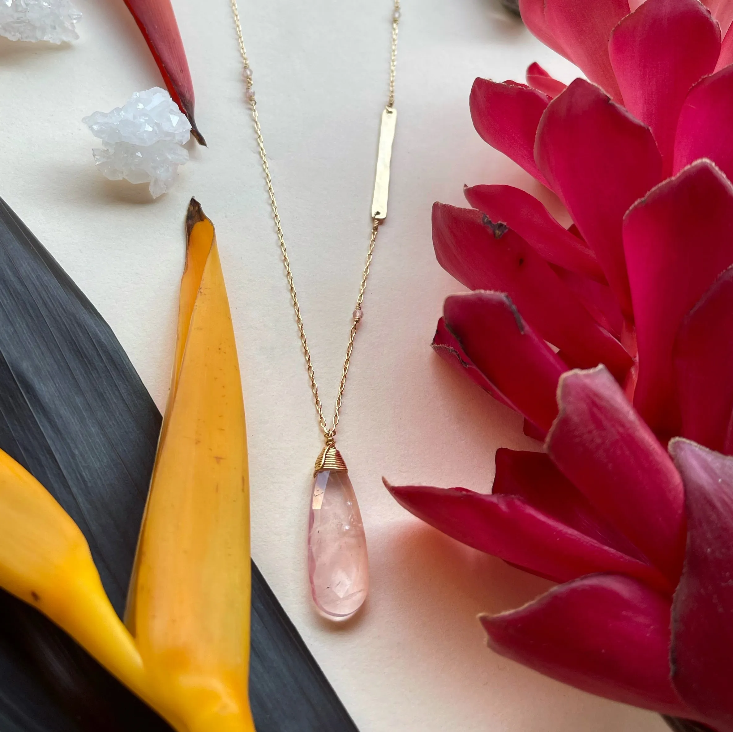 Rose Quartz Teardrop Necklace