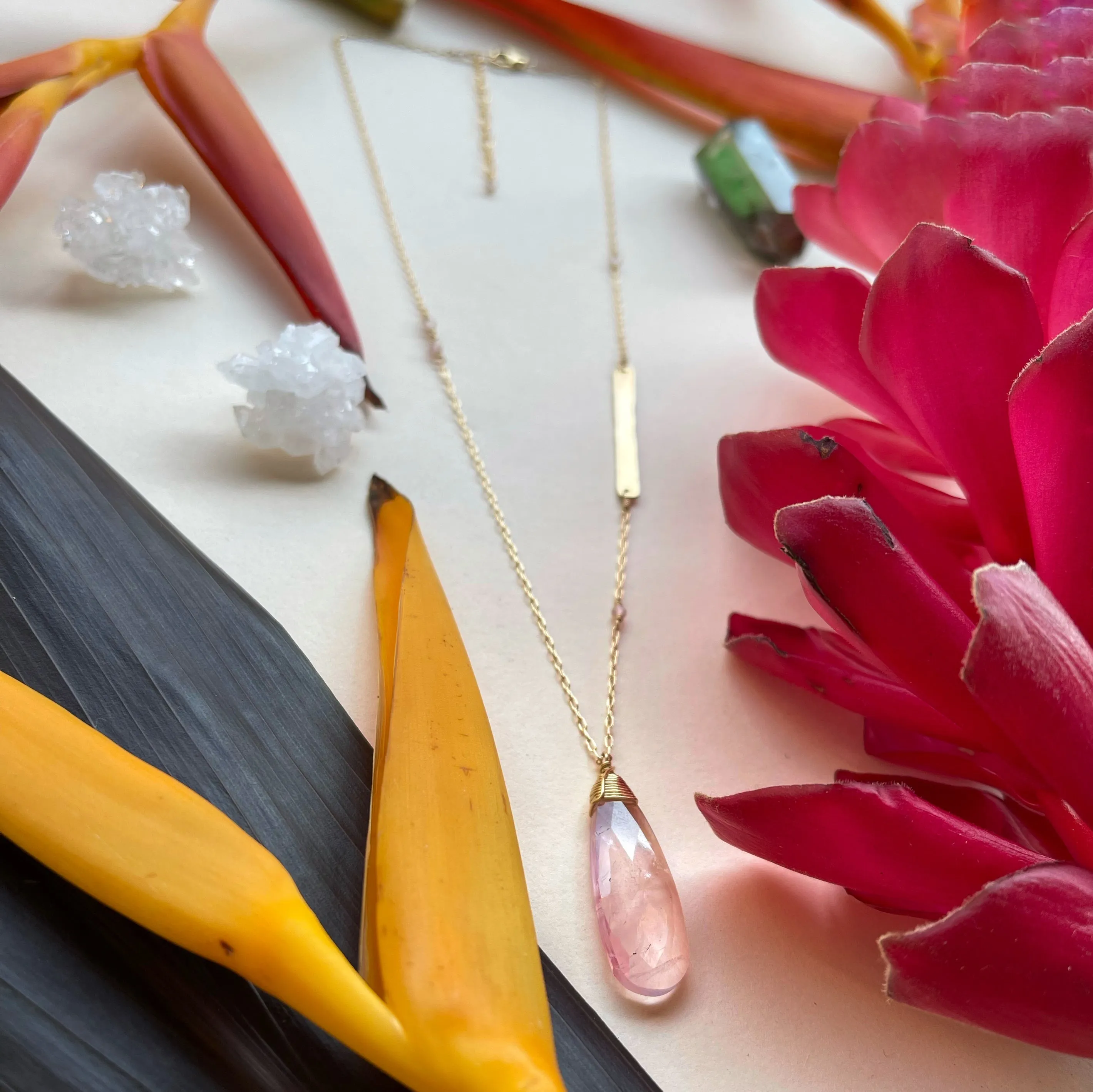 Rose Quartz Teardrop Necklace