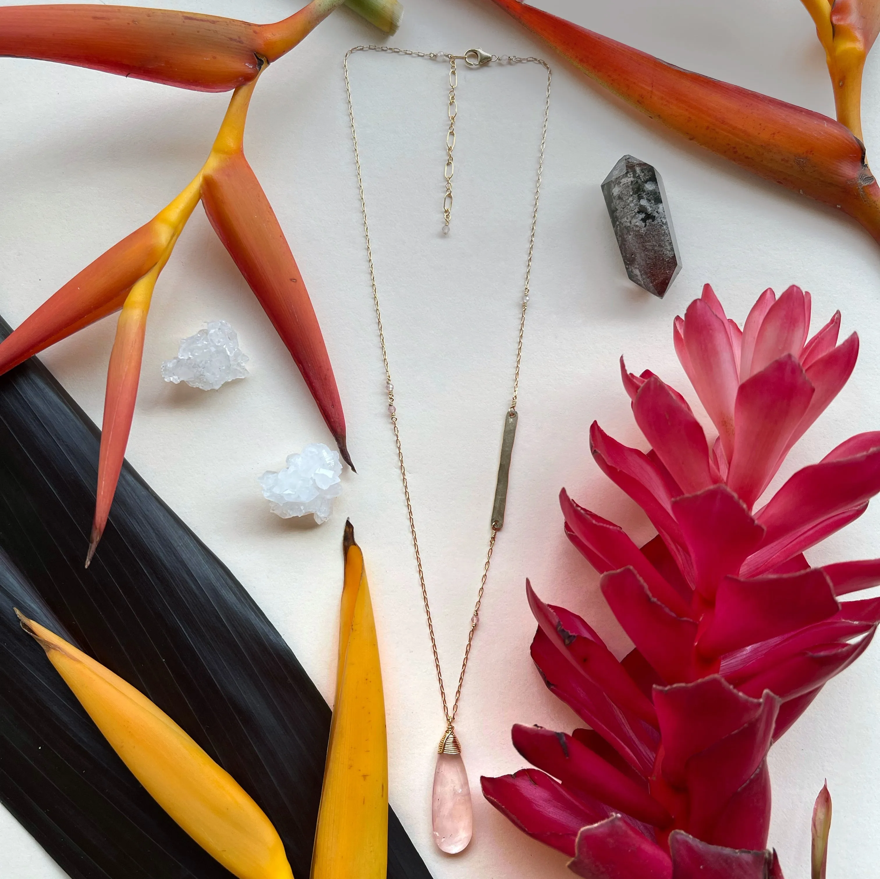 Rose Quartz Teardrop Necklace