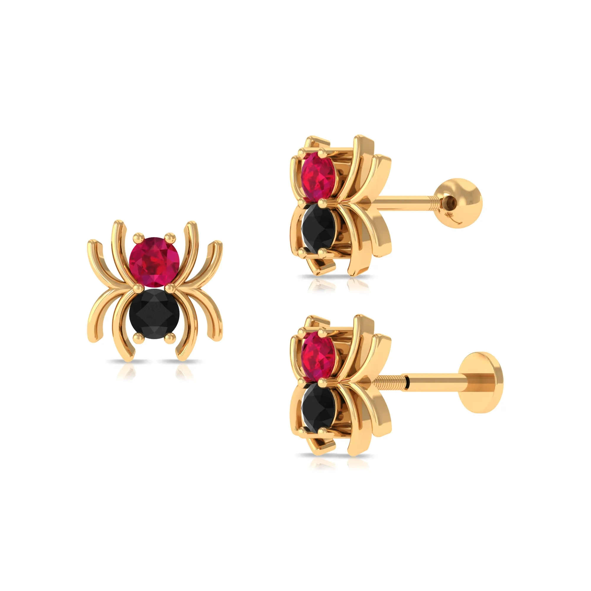 Ruby and Black Onyx Spider Helix Earring