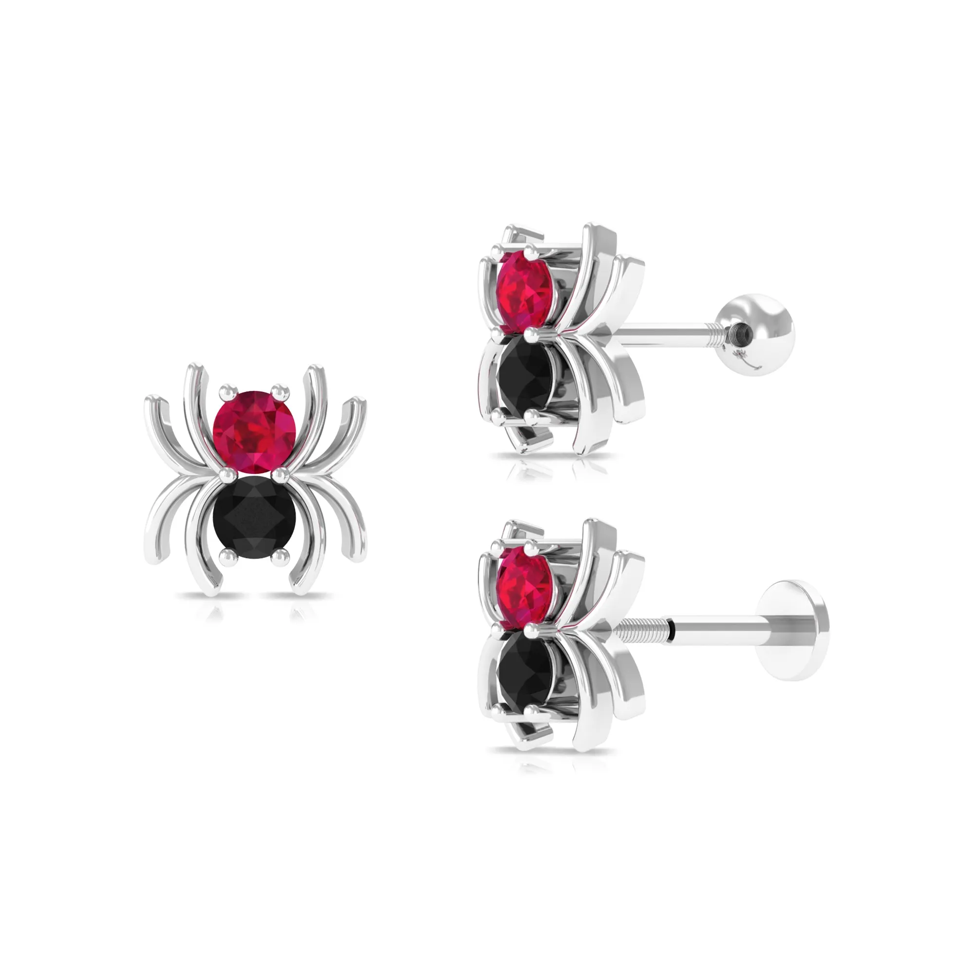 Ruby and Black Onyx Spider Helix Earring