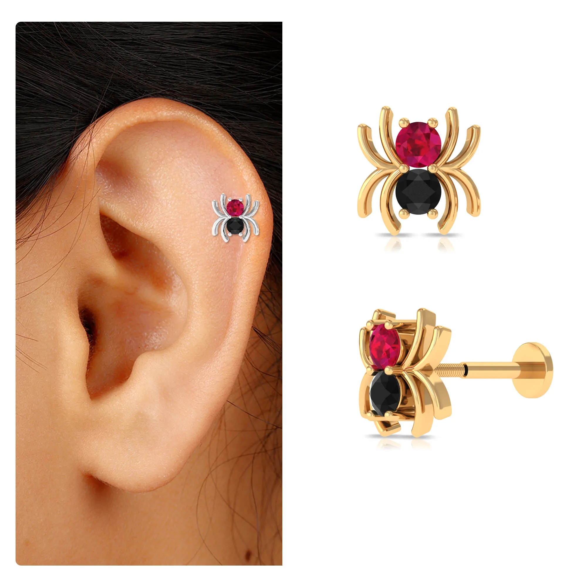 Ruby and Black Onyx Spider Helix Earring