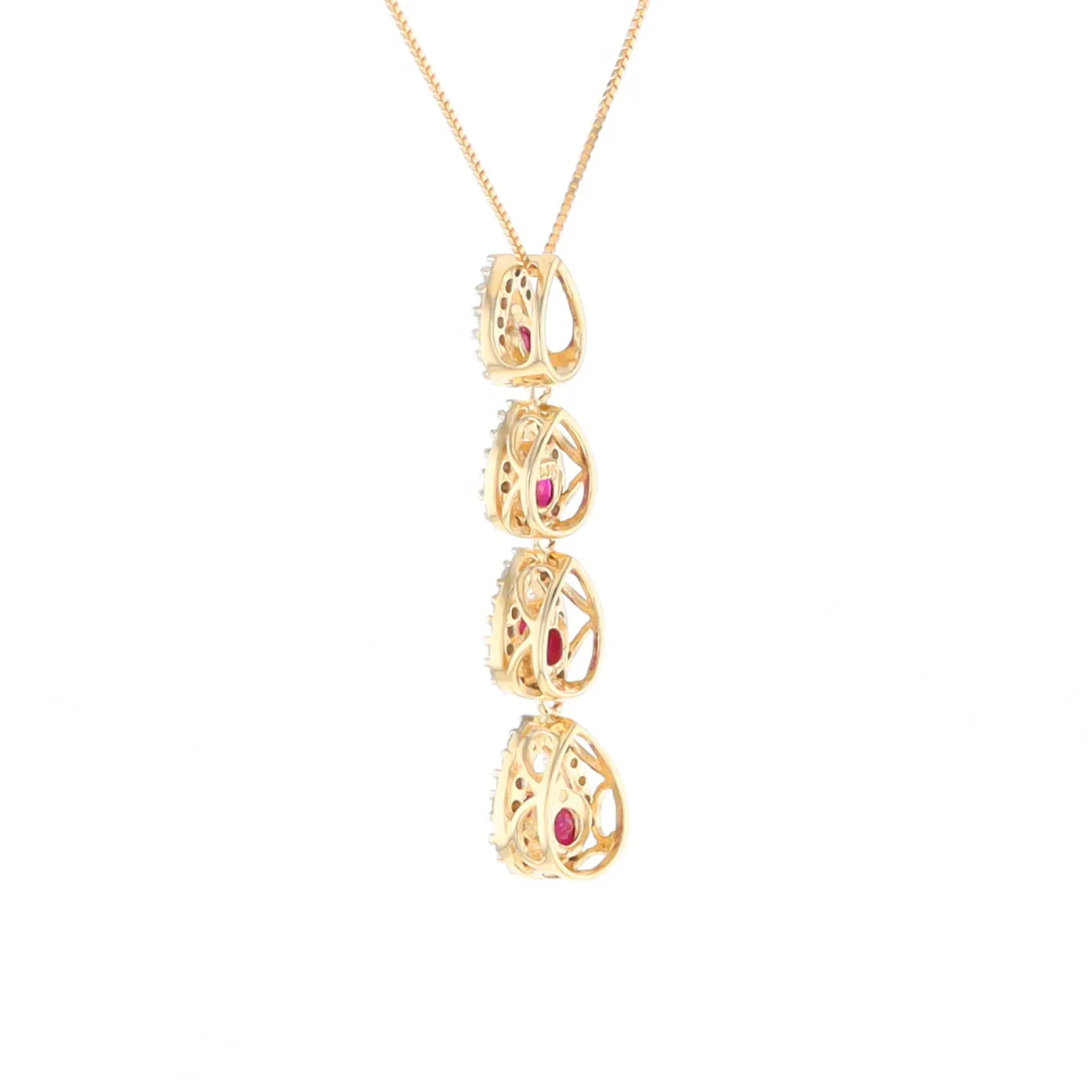 Ruby Drop Necklace with Pear Shaped Diamond Halos